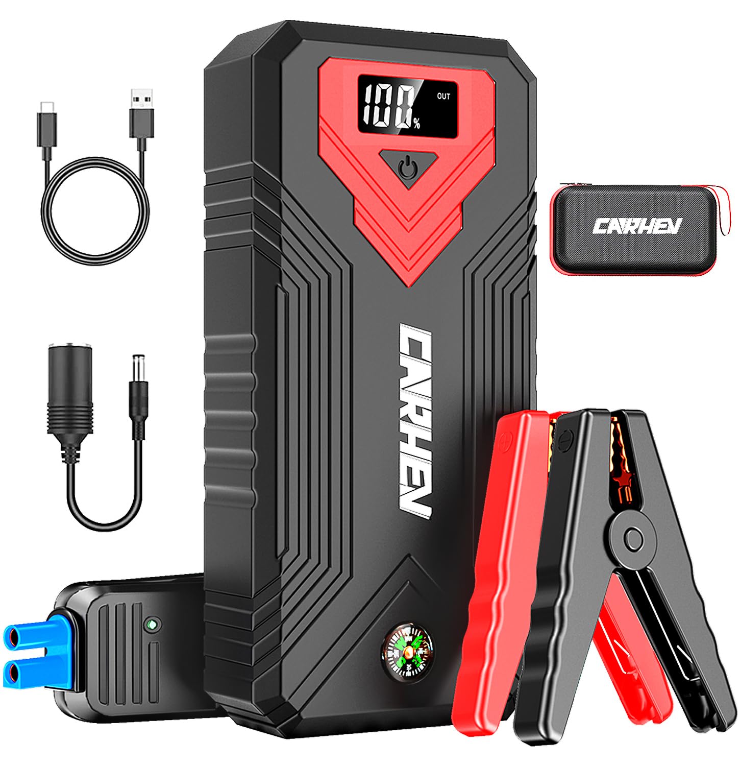 Carhev 3000A Jump Starter, 24000Mah Car Battery Jump Starter (Up To 8.0L Gas And 8.0L Diesel Engine) Battery Jumper Starter Portable, 12V Car Jumper Starter Portable With Led Light And Usb Qc 3.0